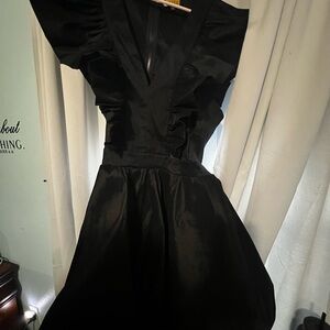 Black Ruffle V-Neck Women's Dress